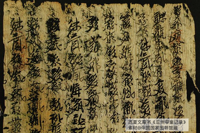 西夏文草書《瓜州審案記錄》，素材@中國國家圖書館